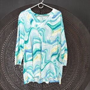 Chicos Linen Tunic Top XXL Coastal Grandma Lagenlook Boho Beach